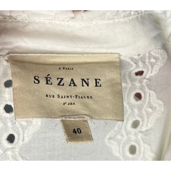 SEZANE Sz 40 8 Ecru Havane Eyelet Belted Maxi Shirt Dress - Picture 3 of 11